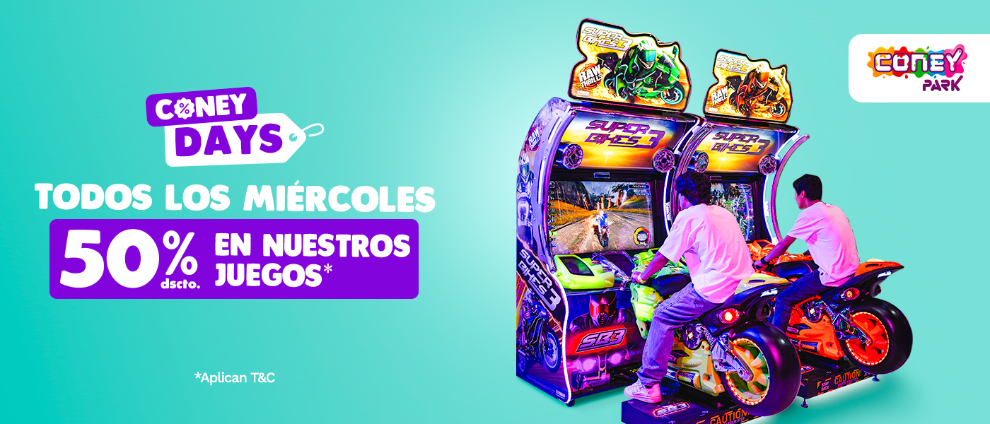 ¡Miércoles de Coney Days! 50% dscto en nuestros juegos