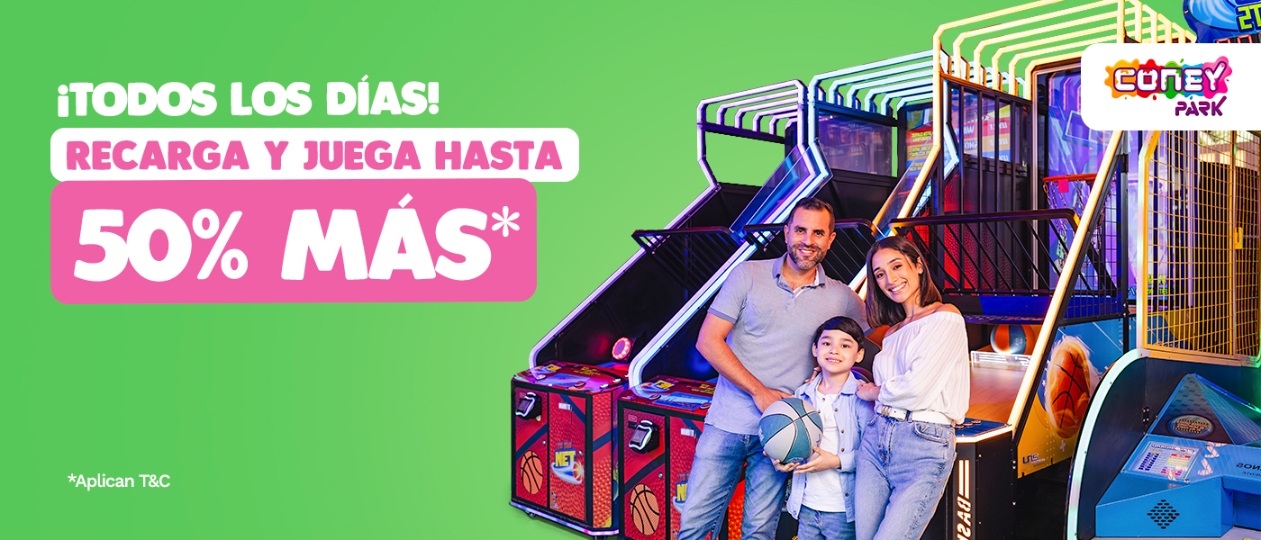 ¡Recarga todos los días y recibe HASTA 50% MÁS en Coney Bonos!
