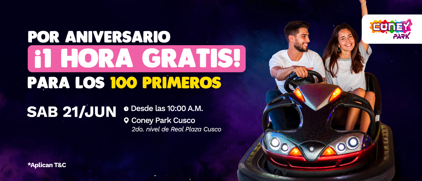 Por aniversario: ¡1 hora de juegos gratis en Coney Park Cusco!