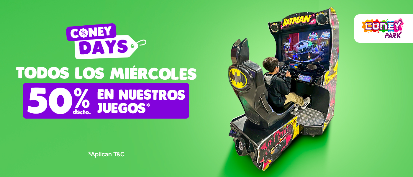 ¡Miércoles de Coney Days! 50% dscto en nuestros juegos