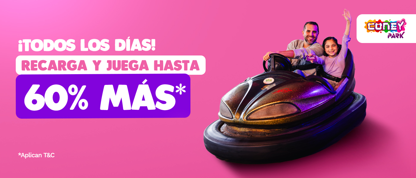 ¡Recarga todos los días y recibe HASTA 60% MÁS en Coney Bonos!