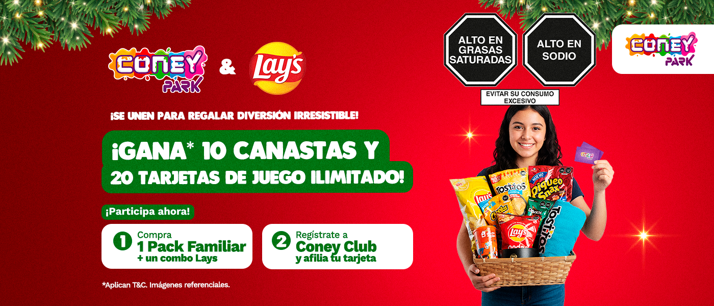 Sorteo Coney Park & Papas Lay’s: ¡Gana 10 canastas de productos y 20 tarjetas de juego ilimitado!